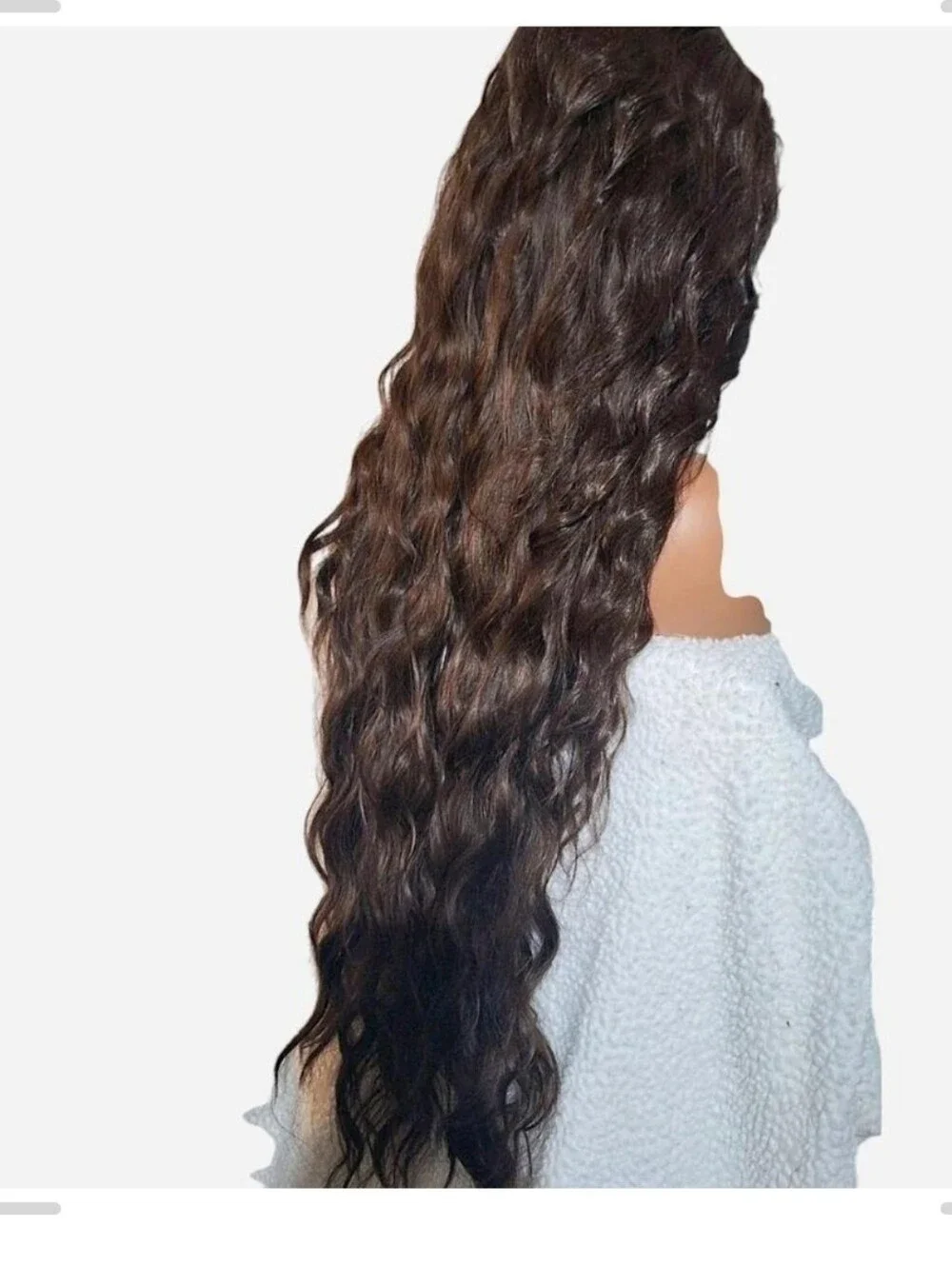 Dark Brown Long Wavy Lace Front Wig - Natural Shine Human Hair Blend Lace Front